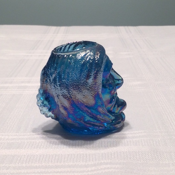 Old Lady Face with Head Scarf Blue Iridescent Glass Toothpick Holder? - Picture 4 of 6